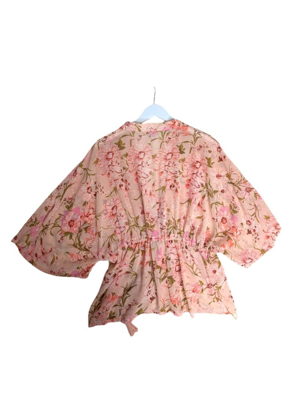 Floral Kimono Cardigan With Tassel Tie Waist By David & Young Lightweight Pink C - Picture 3 of 11